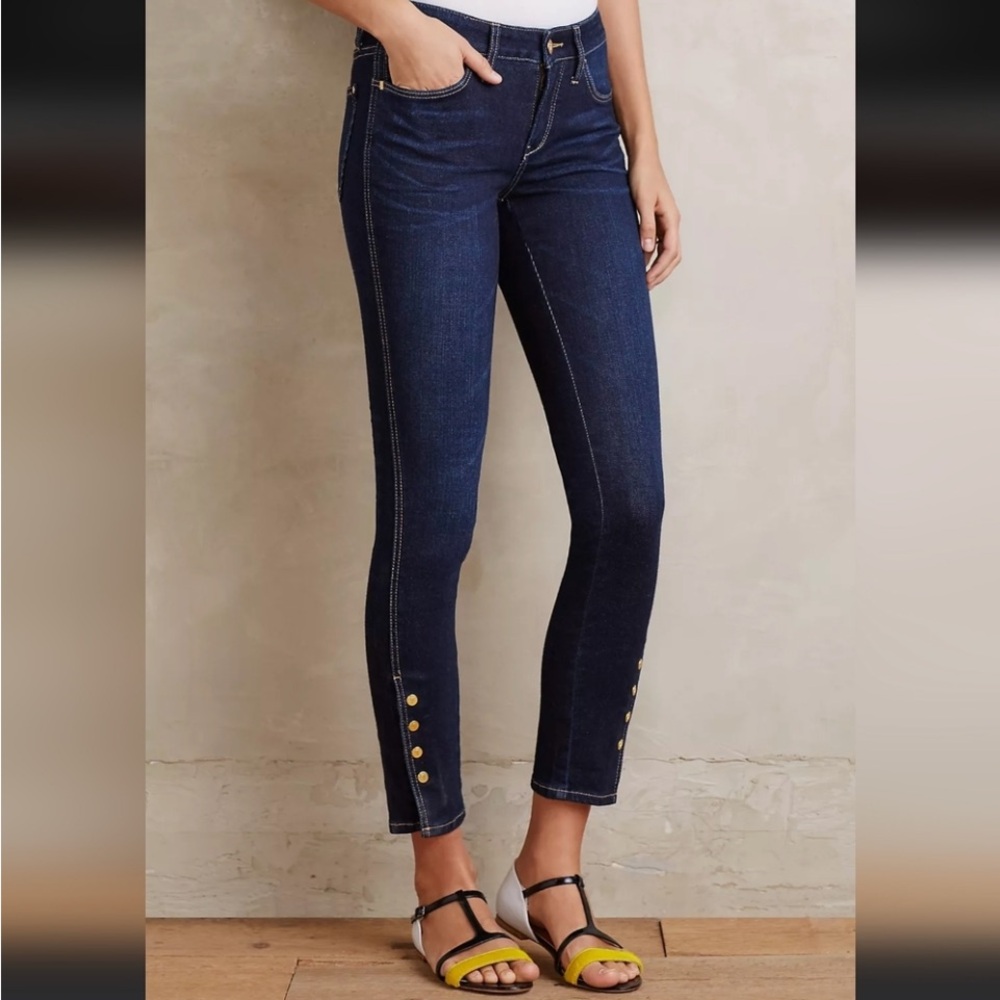 Pilcro Stet Twisted Seam Mid Rise Dark Wash Buttoned Ankle Skinny Jeans Size 26.